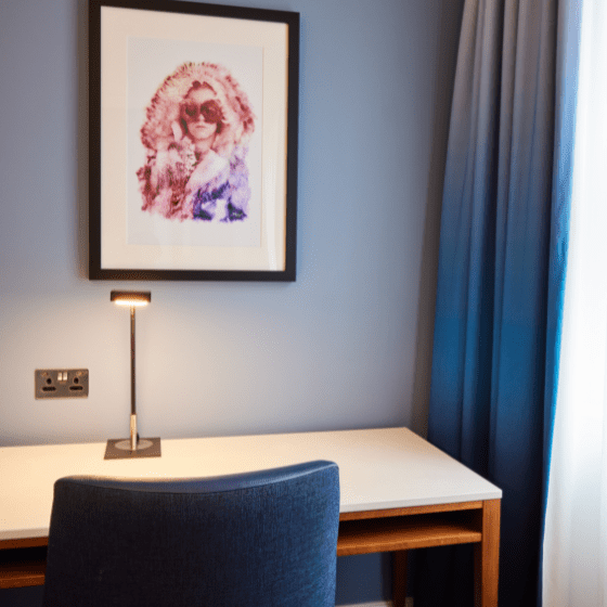 Desk area close up in accessible room