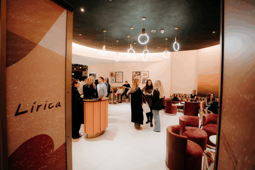 Photo of the Lirica opening party at the entrance of the venue with the Lirica entrance sign